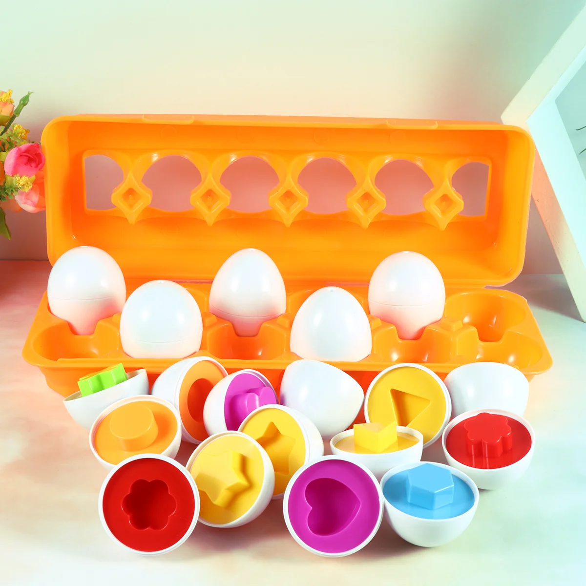 

1 Set Easter Kids Toy Simulated Egg Box Assembling Toy Funny Early Educational Toy Cartoon Egg Box Removable Toy for Kids Girl B