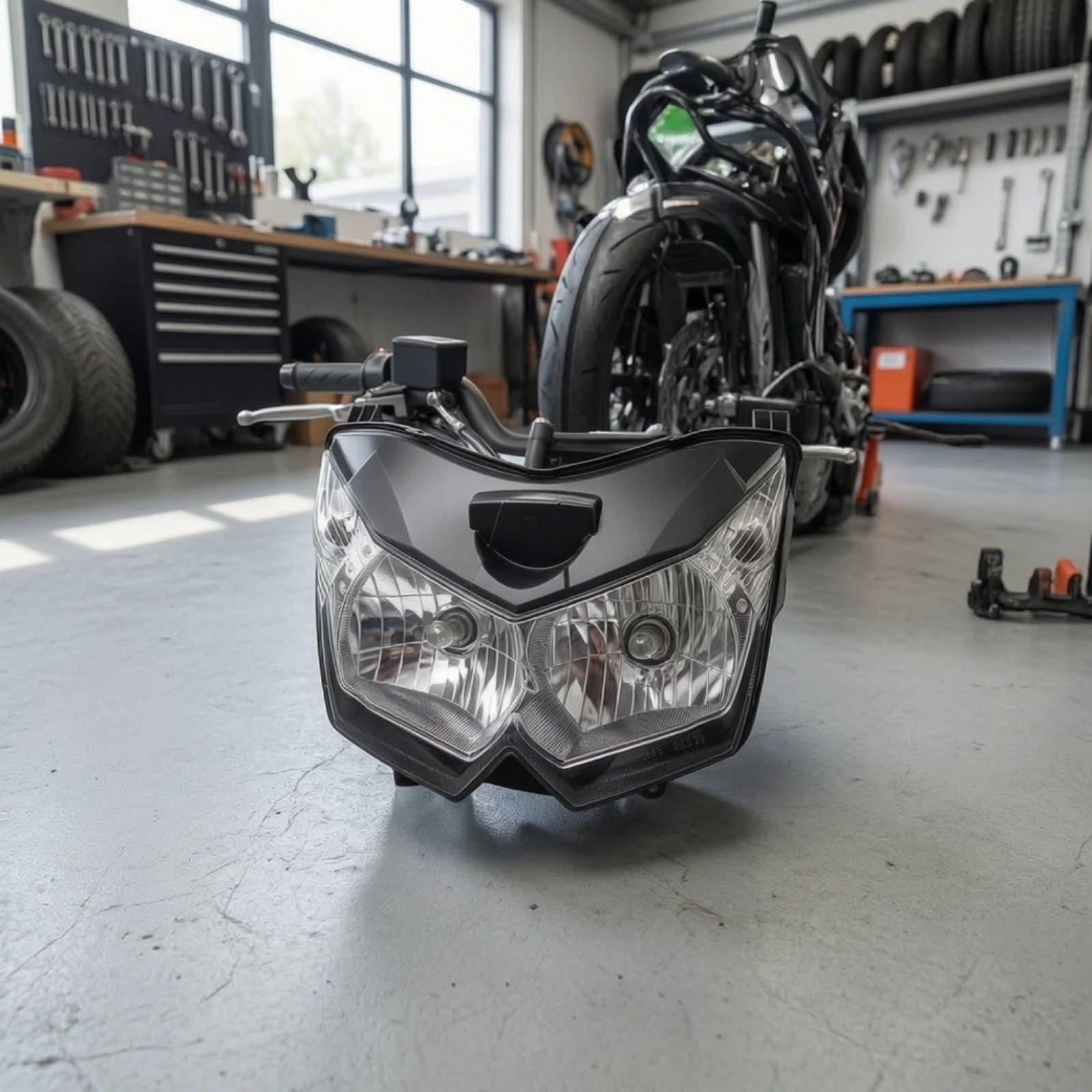 Front Headlight Assembly Compatible Motorcycle Headlight with Mounting Brackets Headlamp Angular Bright