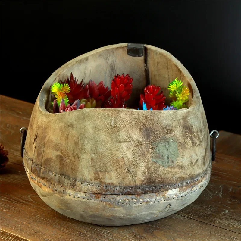 Handmade Log Flower Vase Natural Wood Floral Arrangement Pot Rustic Home Decor Hotel Ornament Artistic Flower Bucket