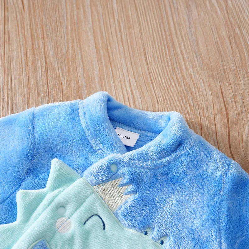 ملابس الطفل لطيف الكرتون ثلاثية الأبعاد ديناصور الفانيلا لينة 0-18 الفتيان والفتيات الخريف والشتاء طويلة الأكمام حقيبة الطفل بذلة القدم #3