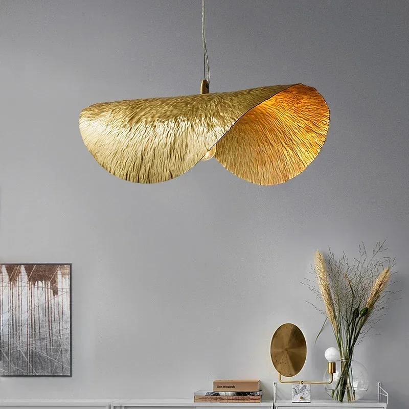 

Modern Lotus Leaf Copper Pendant Light Handmade LED Chandelier for Living Dining Room Deco Kitchen Island Restaurant Lustre Lamp