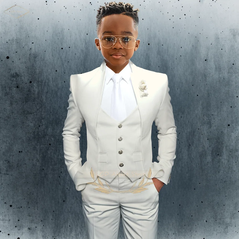 Little Gentleman Suit Ivory 3-Piece Wedding Set Slim Fit Blazer Vest Pants Ensemble Custom Made for Boys