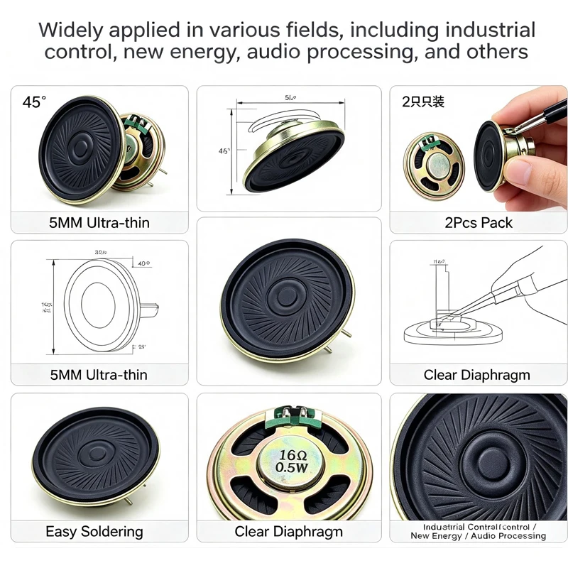 2Pcs Ultra-thin Mini Speaker 40MM 16 Ohm 0.5W Round Internal Magnet Loudspeaker 16R 0.5 Watt 4CM Thickness 5MM DIY Electronic Au