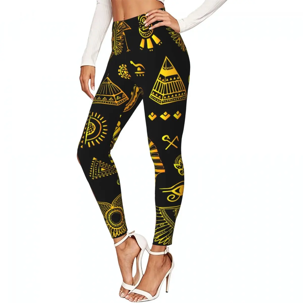 Ethnic Egypt Symbols Women Leggings High Waisted Stretch Tights Workout Running Pants