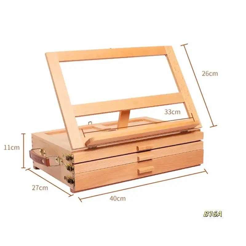 Wood Desk Table Easel - Handcrafted Beechwood Desktop Easel & Wooden Art Tabletop Box For Drawing, Painting For Storage
