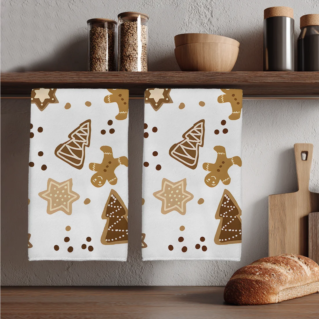 2PCS Gingerbread Man Christmas Tree Snowflakes Kitchen Towels Dish Towel Dish Cloths for Kitchen Christmas Decor 40x60cm