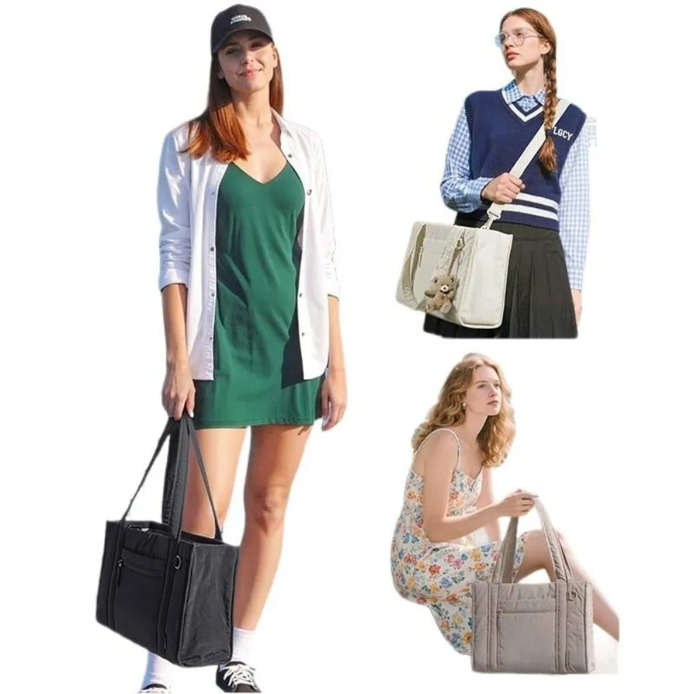 Nylon Puffer Tote Bag for Women Multiple Pockets Large Capacity Puffy Handbag Lightweight Water-resistant Mom Bag