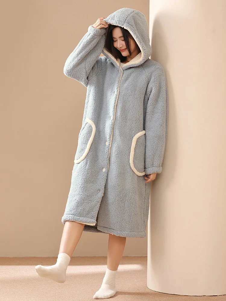 Solid Winter Kimono Home Robe Women\'s Pajamas Thickened Dressing Gown Warm Bathrobe Sleepwear Homewear Clothing Nightgown