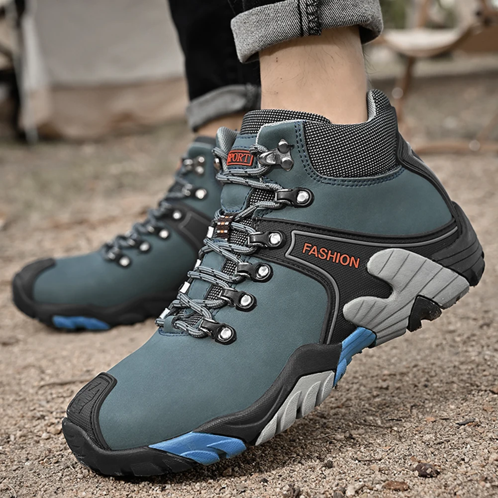 Mens Climbing Shoes Non Slip Winter Snow Boots Casual Sneakers Waterproof PU Lace Up Sneakers High Top for Hiking Climbing