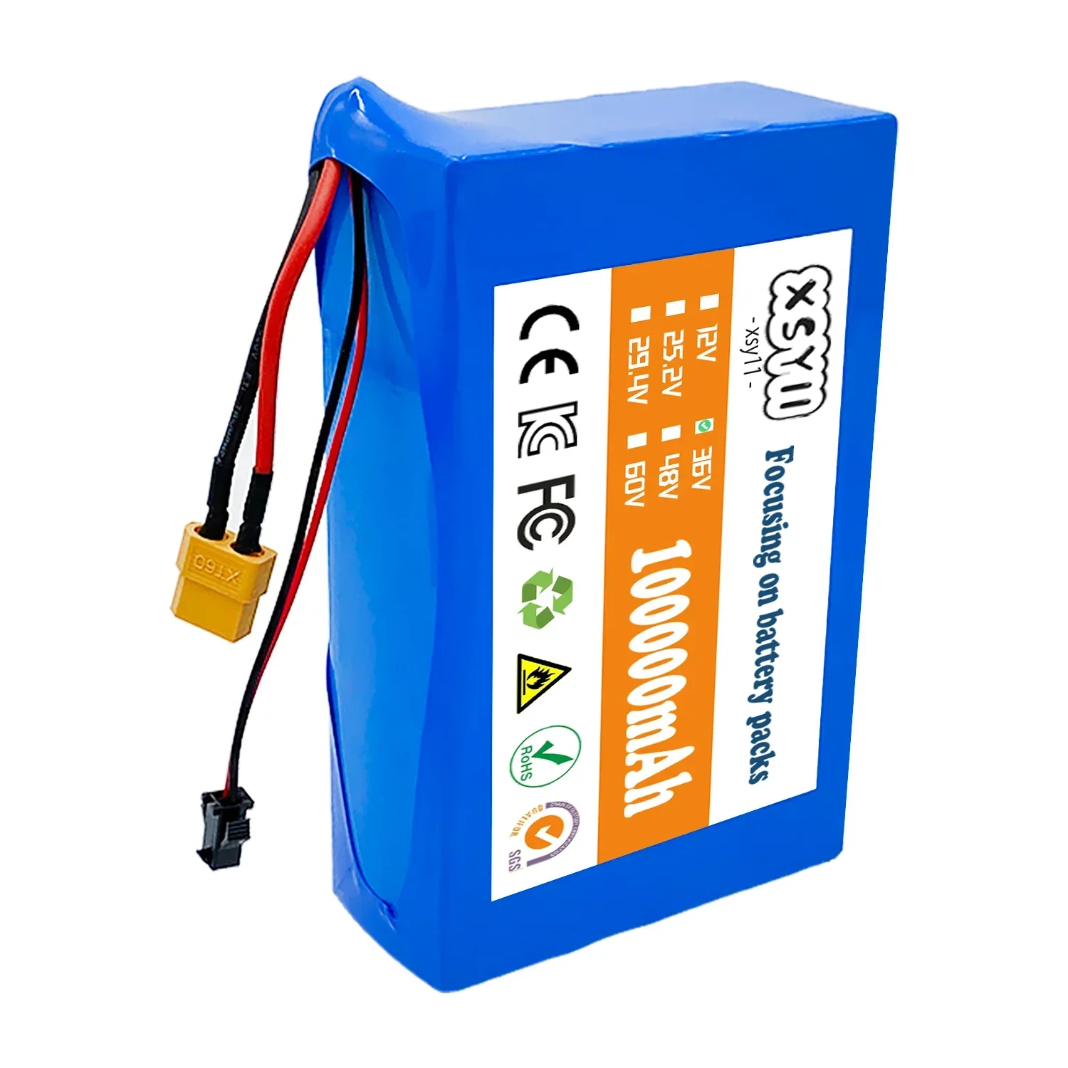 Actual Capacity 10S2P 36V 100Ah 500W 18650 Li-ion Battery Pack for Cooter Skateboard EBike Electric Bicycle 42V 37V 35e XT60+SM