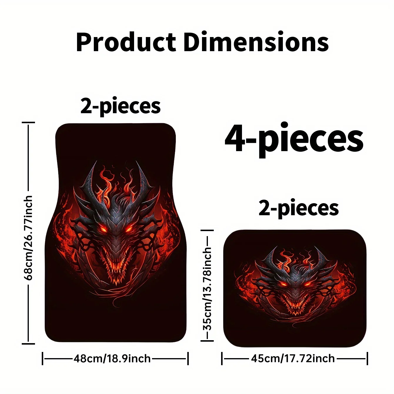 A Set Of Four Fiery Dragon Head Car Mats Featuring A Majestic Design, Trendy And Stylish, Suitable For All Seasons, Durable, Eas