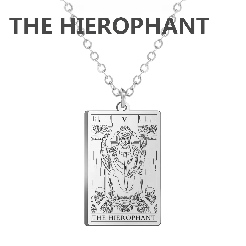 Dawapara Tarotkarten Halskette Damen Edelstahl Halskette Reichtum Amulett Klassisches Tarot Major Arcana Wahrsagerei Charm Schmuck