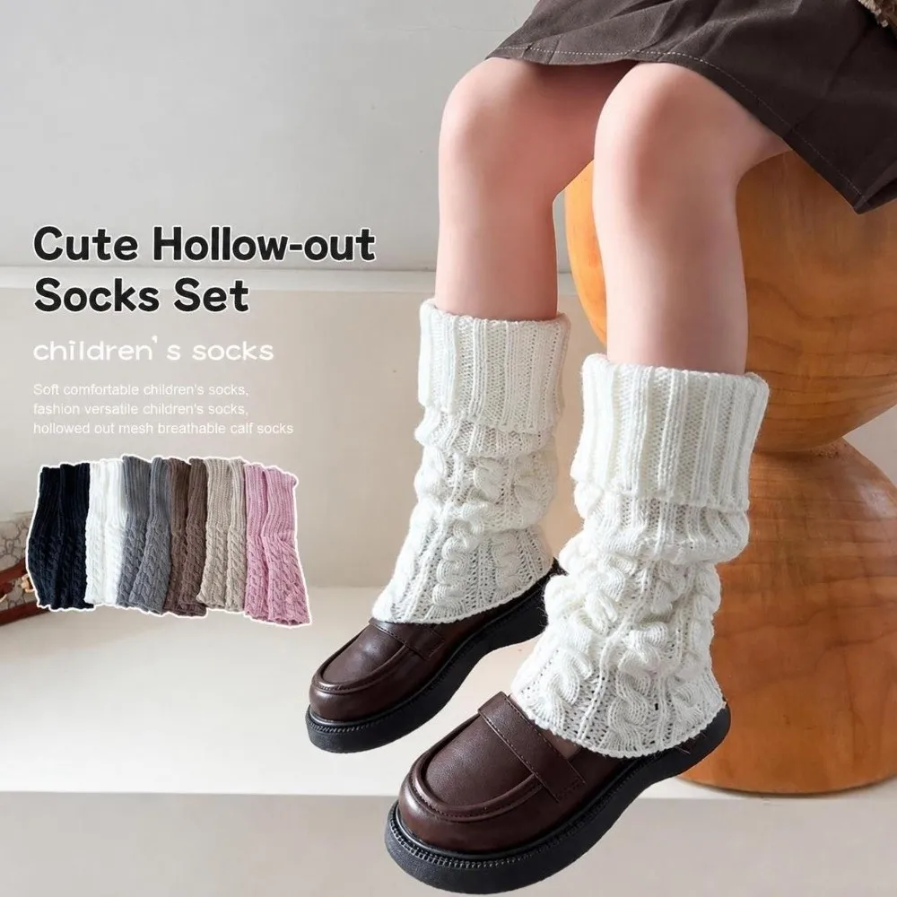 1pair Sweet Twist Knit Pattern Knitted Leg Warmers Warm Lined Stretch Foot Cover Socks Solid Color Knee High Socks Winter Autumn