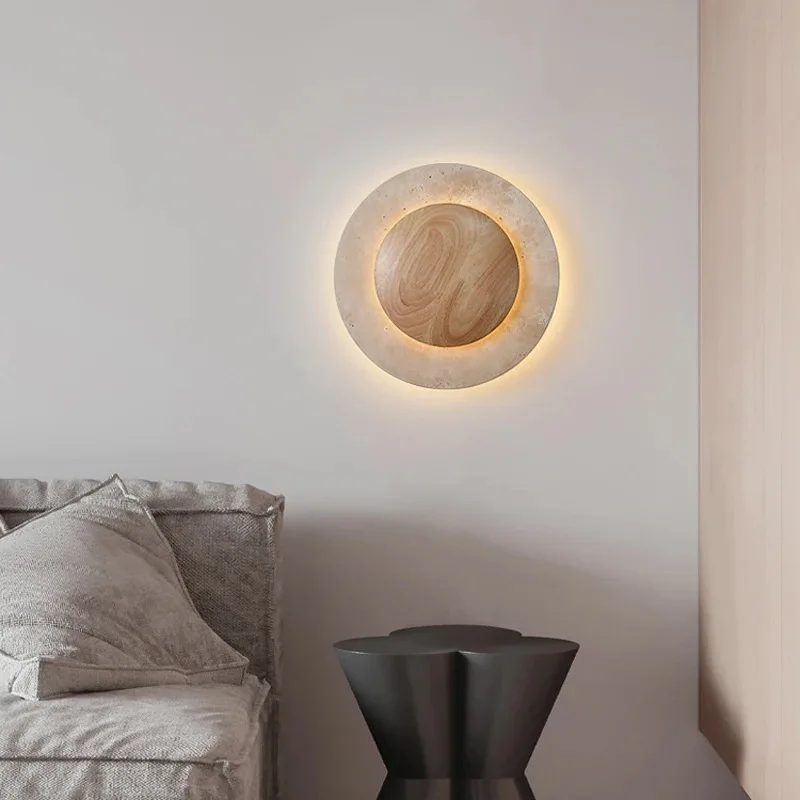 Solid Wood Bedside Wall Lamp Retro Round Wavy Pattern Aisle Corridor Wall Lamp Background Wall Decorative Wall Lamp