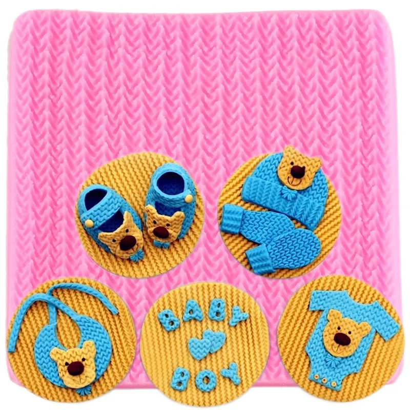 2026 Knitting Mold Silicone Fondant Sweater Texture Relief Mat Baking Accessories (Random Color)