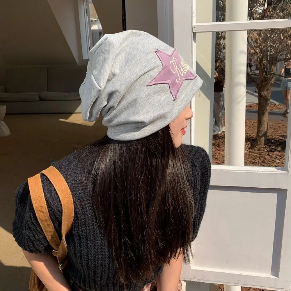 

and Winter Pile Hat Embroidery Ear Protection Star Sticker Solid Color Korean Style Caps Women Warm Cap Letter Hat Beanie Hat