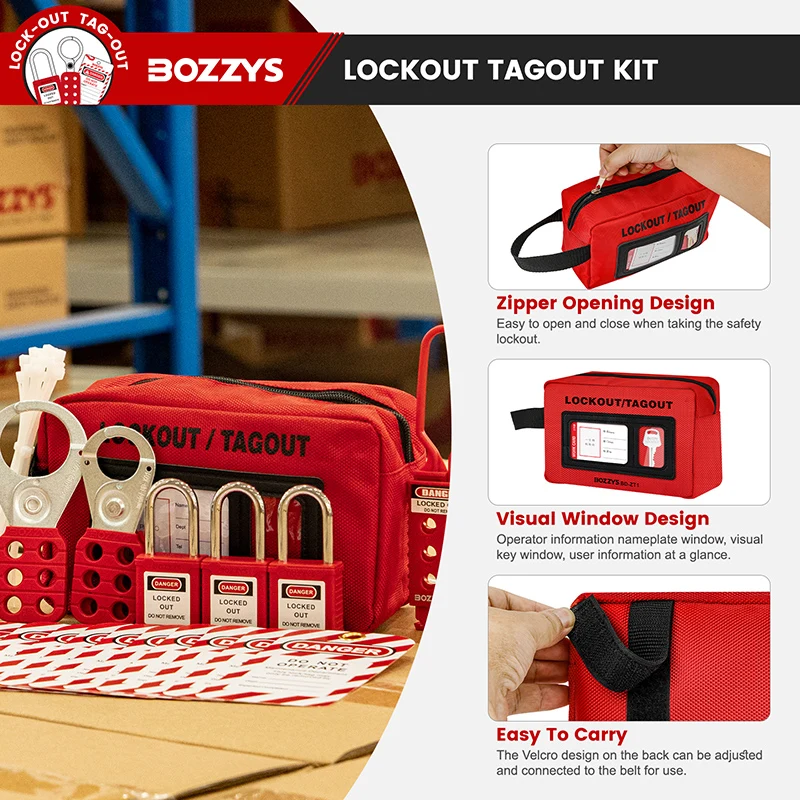 BOZZYS Lockout Tagout Kit 17 Pack Electrical Safety Keyed Different with Padlock Tagouts Hasp