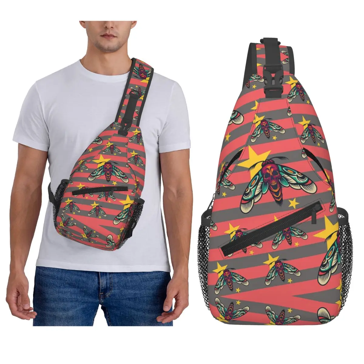 Moon Phase Pattern Occult And Esoteric Moth Chest Bag Men Sling Crossbody Backpack Chest Bag Traveling Daypack Shoulder Bag