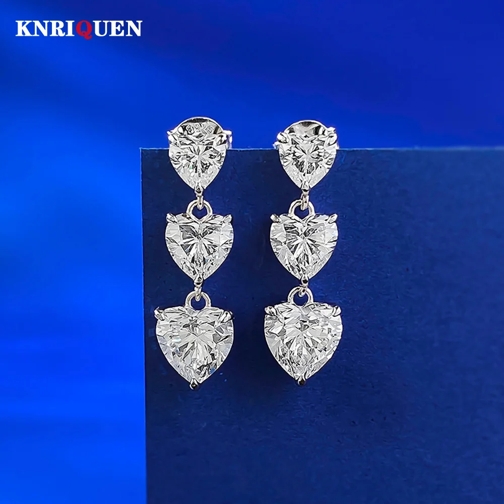 KNRIQUEN 925 Sterling Silver 5-6-7mm Heart-Shaped Crushed Ice Cut Lab Diamond Drop Dangle Earrings for Women Accessories Gift