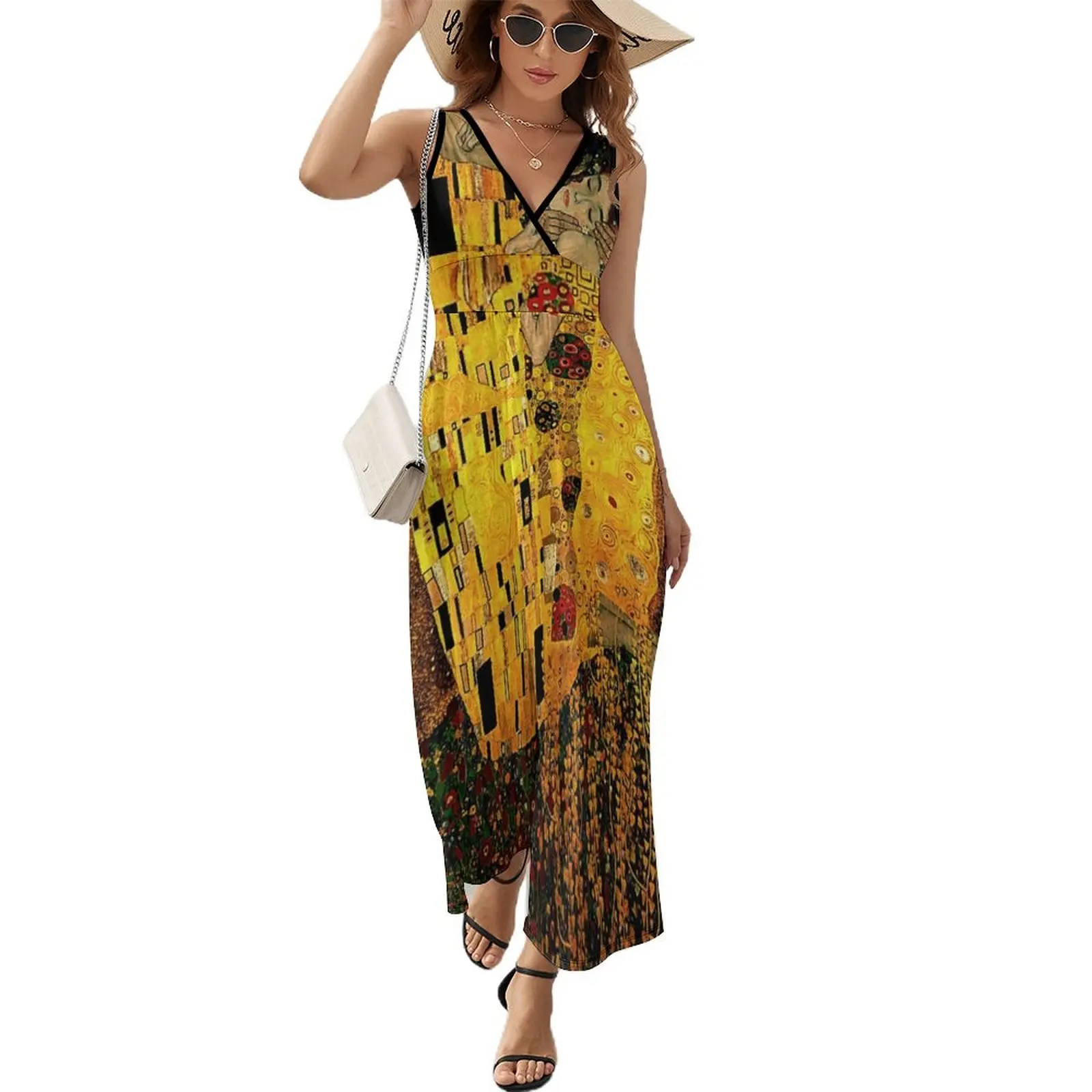 Gustav Klimt Dress Summer The Kiss Print Casual Boho Beach Long Dresses Women High Waist Design Beach Maxi Dress