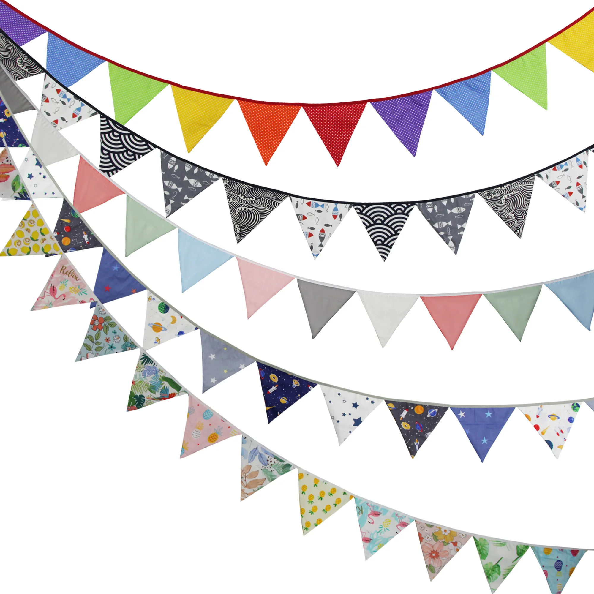 3.2M Cartoon Print Fabric Bunting 12 Pennant Flags Wedding Party Decor Banner Home Baby Shower Carnival Garland