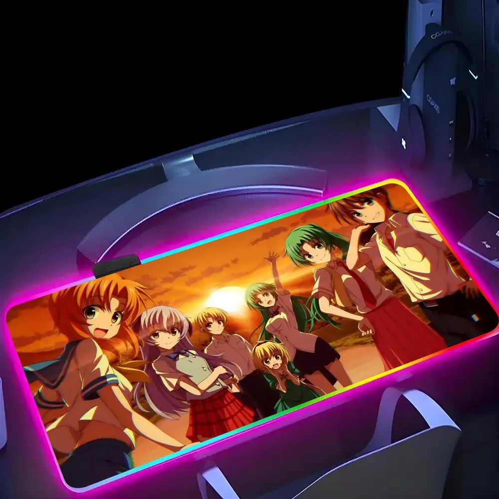 H-Higurashi when they c-crys MINISO Mouse Pad RGB Gaming Mousepad LED Gamer Mousepad XXL Keyboard Pads Luminous Desk Mat Backlit