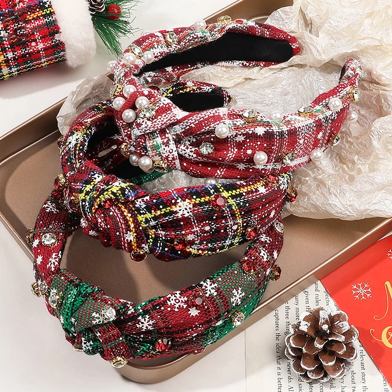 Lantejoulas pérola nó natal faixa de cabelo temperamento barroco strass bandana natal & ano novo acessórios para o cabelo