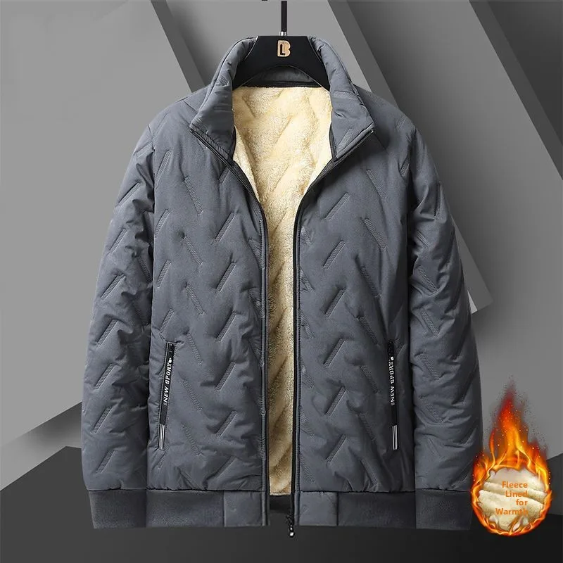 

Men's Winter Cotton Jaet Thiened Fce Lined Stand Collar Warmest New Sle plus Size Casual Sport Polyester Fiber