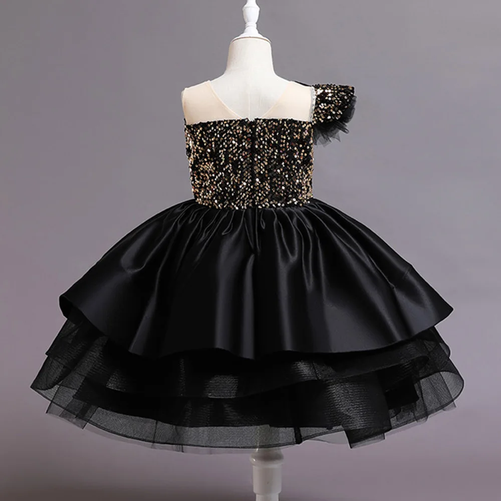 Girls Party Dresses Children Tutu Costume Black Sequins Elegant Kids Formal Evening Dress For Girl Birthday Wedding Prom Gown