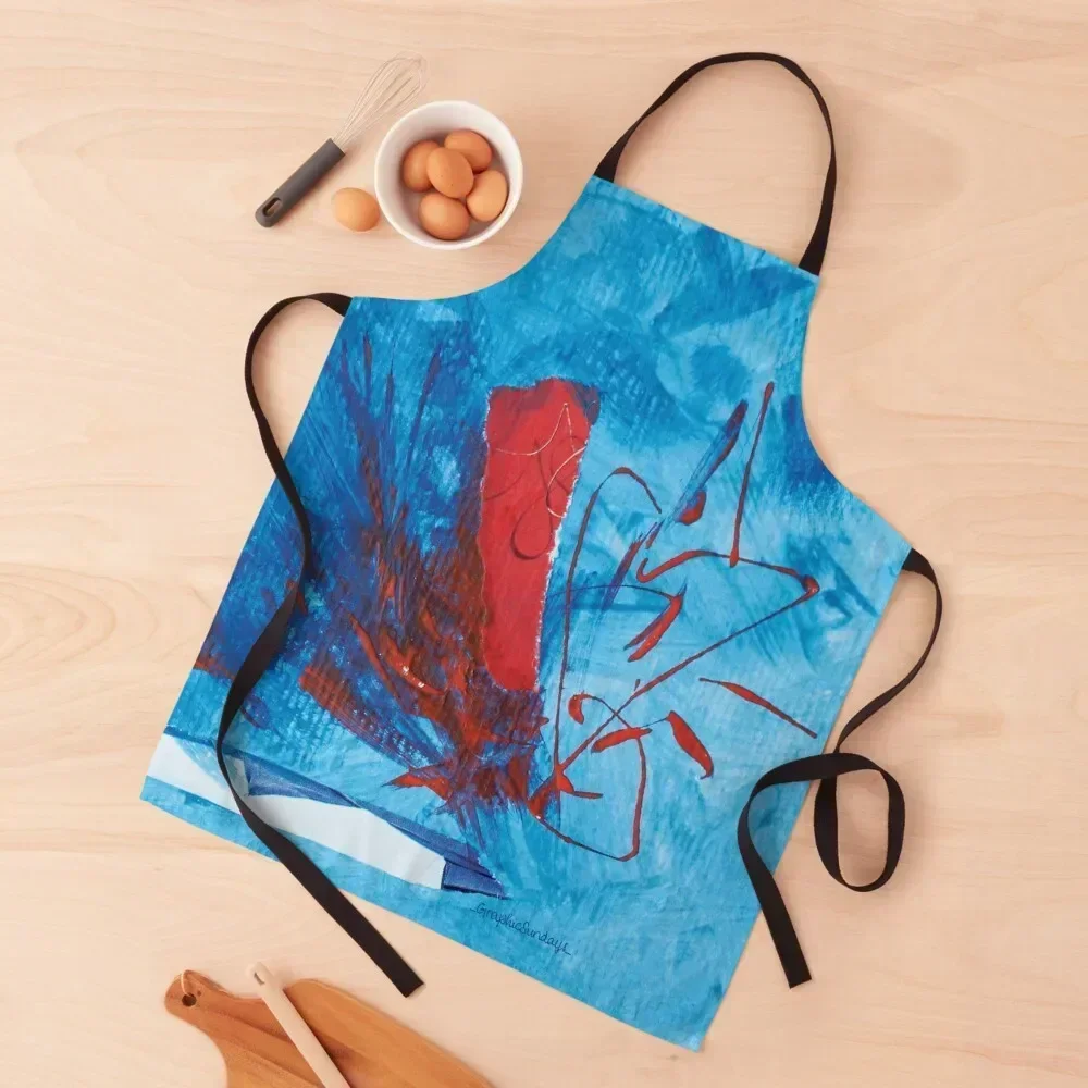 

Modern dance red and blue abstract collage Apron japanese woman manicurist men's barbecue New year's Apron