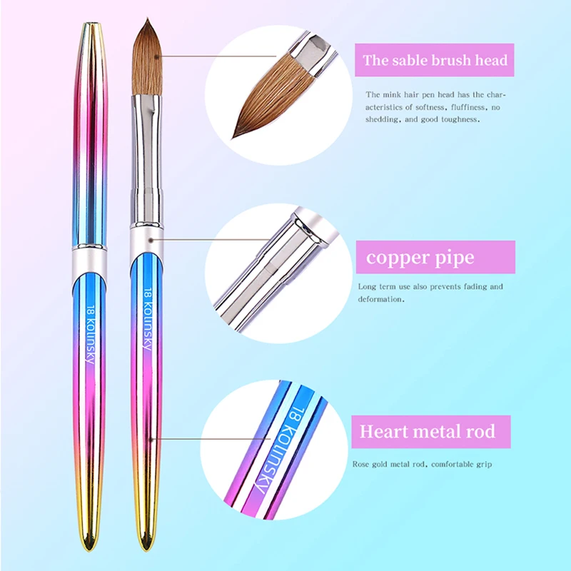 100% pincel acrílico Kolinsky, Gel UV, polvo líquido acrílico 3D, tallado, suministros de manicura profesionales de alta calidad, tamaño 6 # -12 #