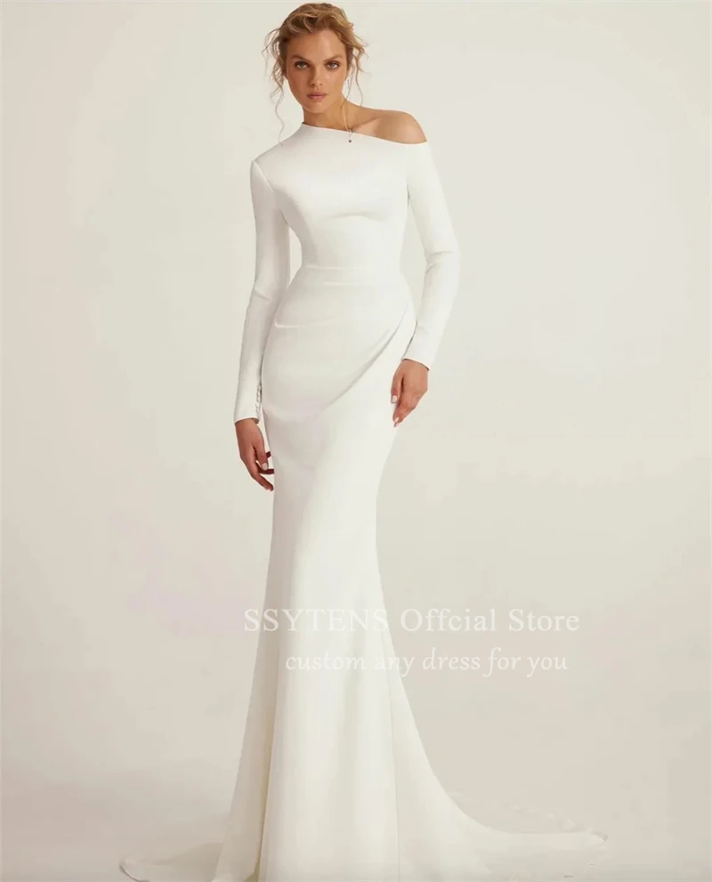 SSYTENS Satin Wedding Dresses for Bride One Shoulder Long Customized Bridal Gowns Mermaid vestidos elegante mujer para fiesta