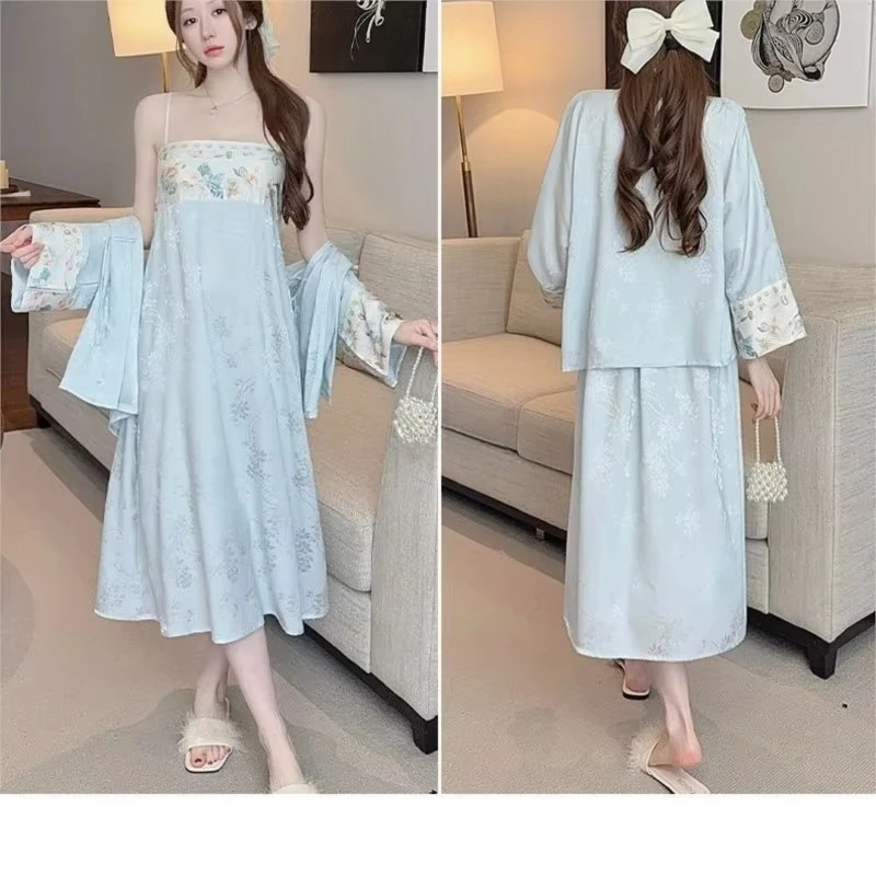2026 New Women's New Chinese Style Sleeping Skirt 2-piece Set Female Breathable Printed Pajamas Female Summer Loose Home Clothes