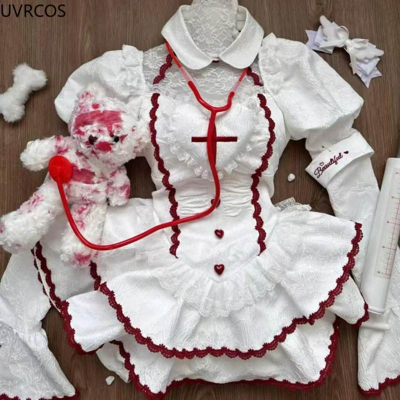 Winter Sweet Halloween Fashion Cos Lolita Dress Women Puff Sleeve Patchwork Princess Dresses Japanese Style Party Mini Dresses