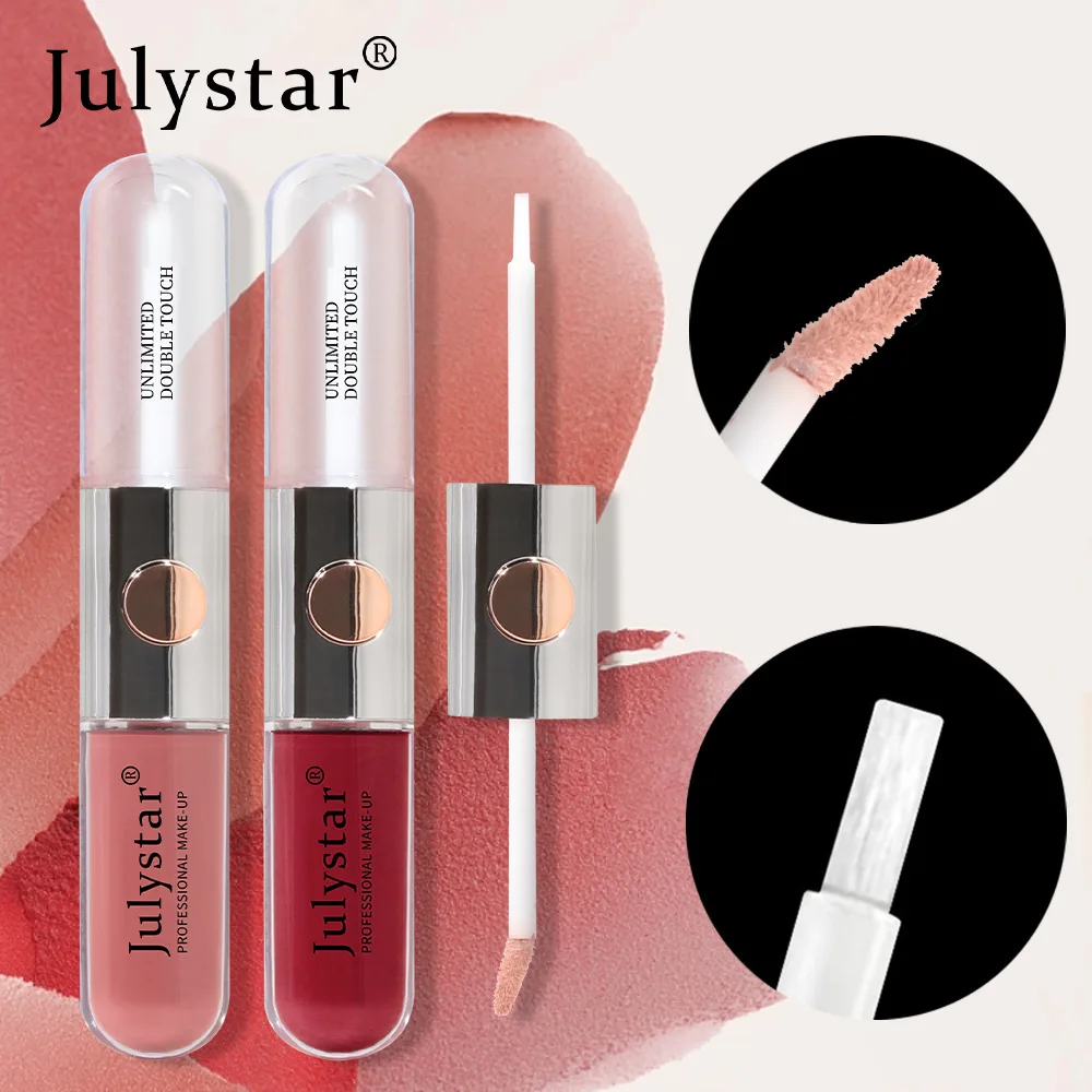 Julystar Waterdichte Lippenstift Tweekoppige Lip Glazuur Blijvende Geen Vervagende Spiegel Lipgloss Vrouwelijke Cosmetische Lip Make-Up Dagelijkse Make-Up