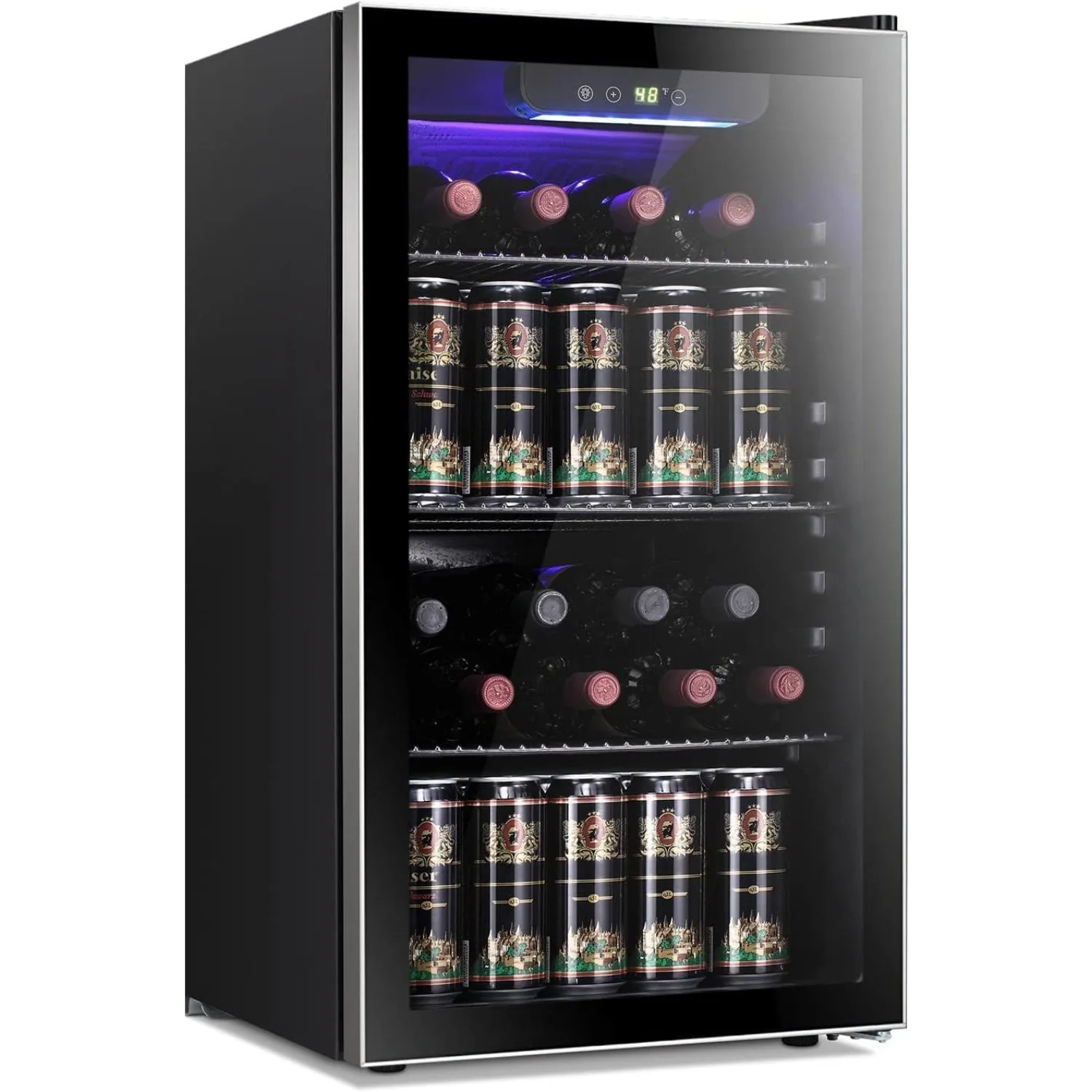 Cooler para Vinho e Bebidas com Capacidade para 26 Garrafas e 130 Latas, Porta de Vidro Transparente, Uso em Bar, Personalizado