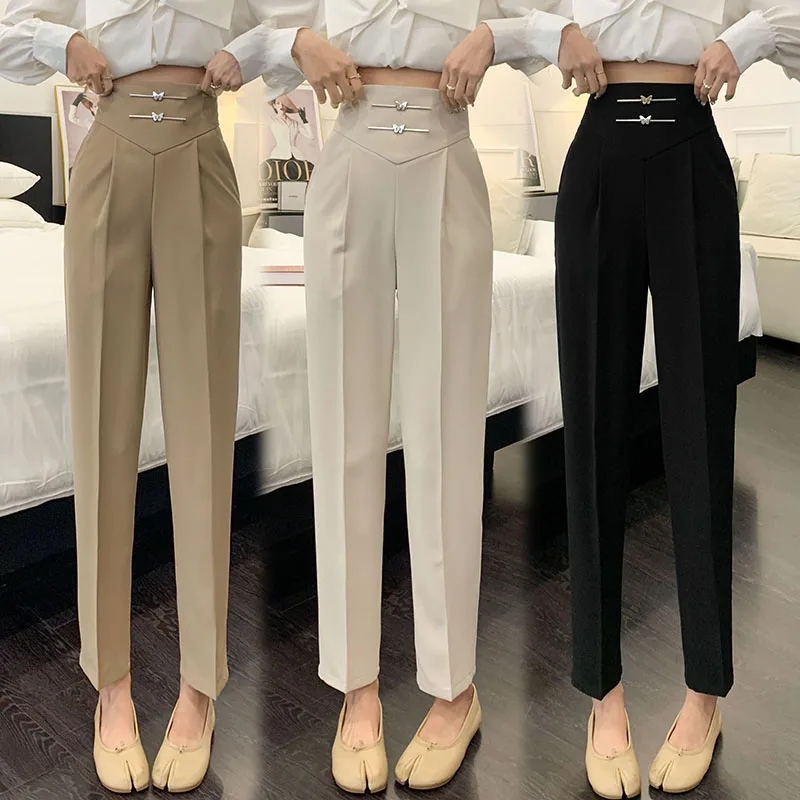 Imagem -02 - Calça Reta Metálica de Cintura Alta Feminina Calça Drapejante de Pés Pequenos Elegante Calça Formal Monocromática Nova Primavera e Verão 2024