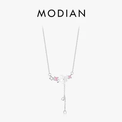 MODIAN Real 925 Sterling Silver Charm Shell Pearl Flower Pendant Necklace Elegant Neck Chain For Women Anniversary Fine Jewelry