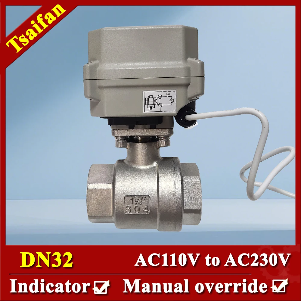 Tsaifan DN32 High Platform Electric Valve SS304 15Nm ISO5211 F03,F05 Mounting pad with Power Fail Safe and Position Feedback