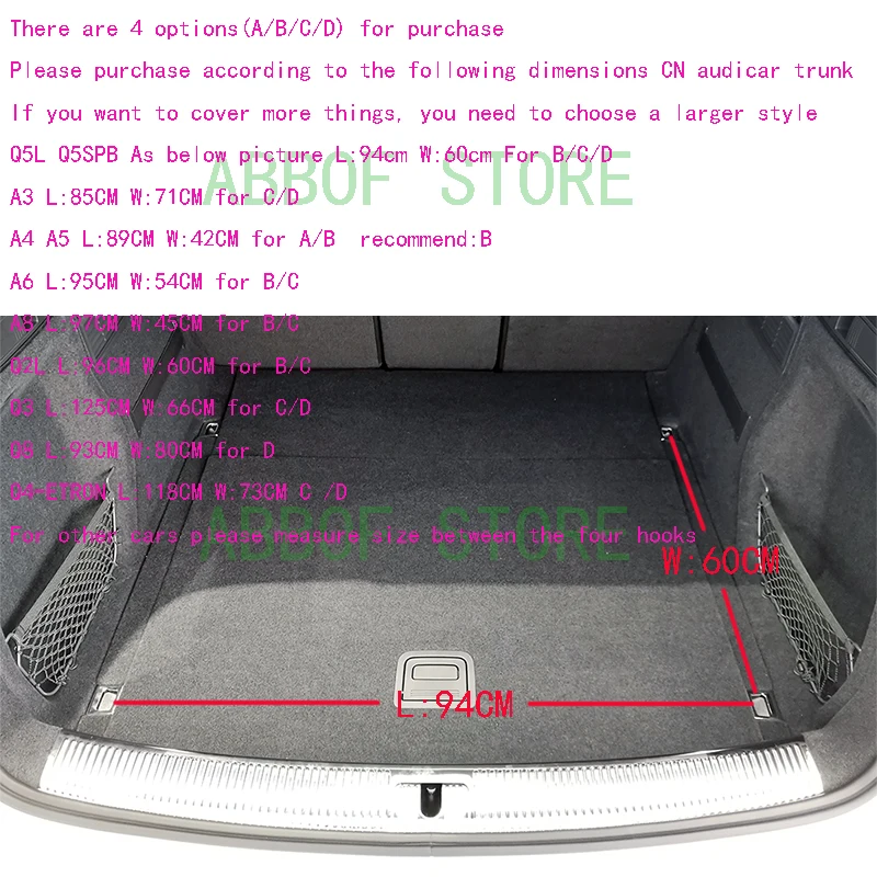 Original Kofferraum-Netzgitter Gepäcknetz A4 B5 B6 B8 A6 C5 C6 A3 A5 Q3 Q5 Q7 8W9 861 869 80A 861 869 9B9 – Detail 1