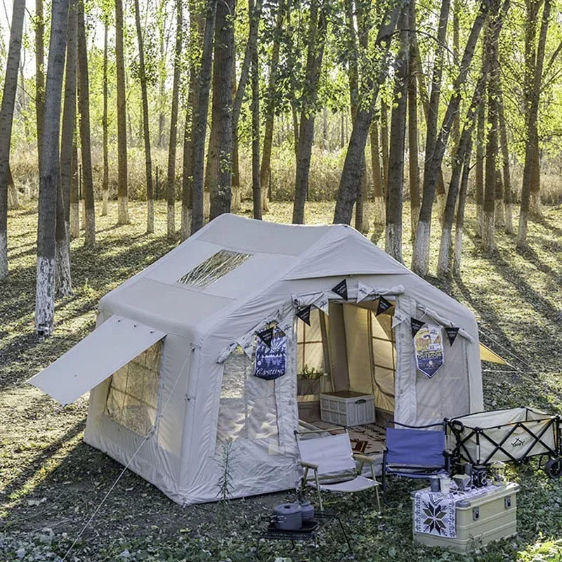 

5-6 Person White Cotton Canvas Breathable Outdoor Air Inflatable Glamping House Family Camping Tent For Picnic