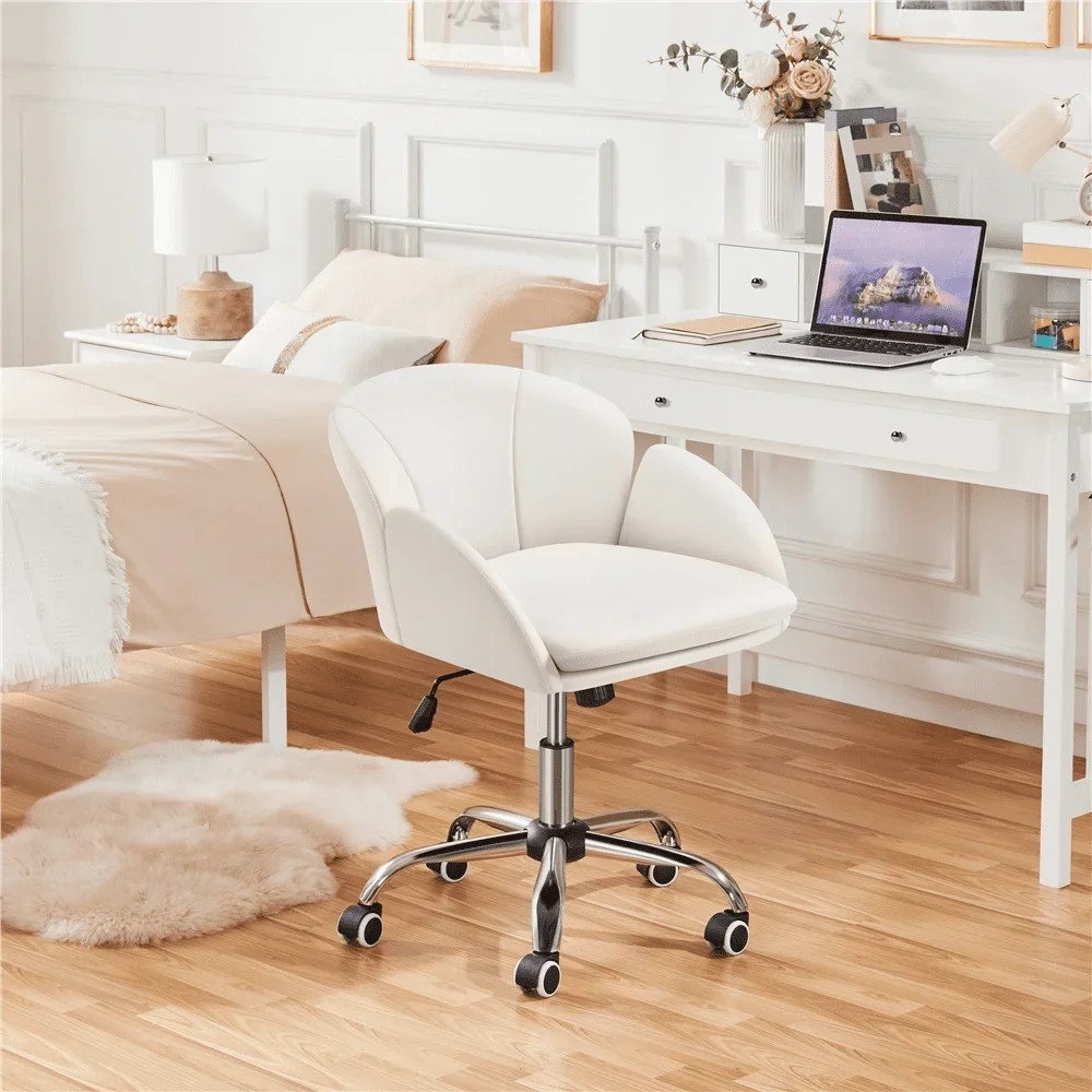 Modern Rolling Desk Chair with Armrests for Home Office, White