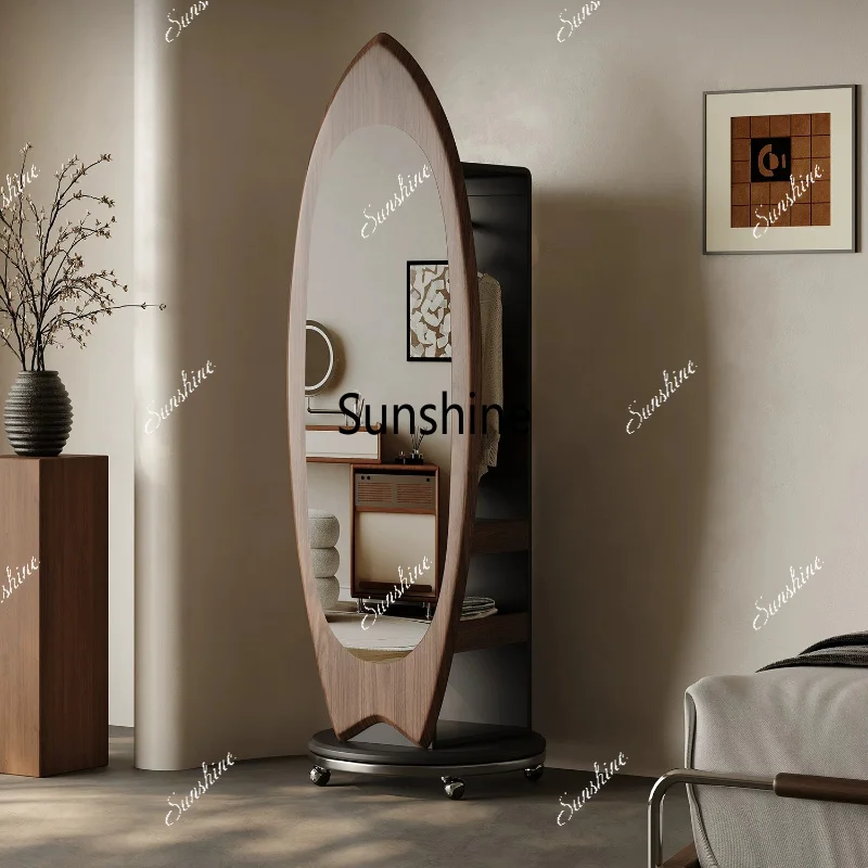 Medieval full-length mirror integrated coat rack movable bedroom rotating hanger
