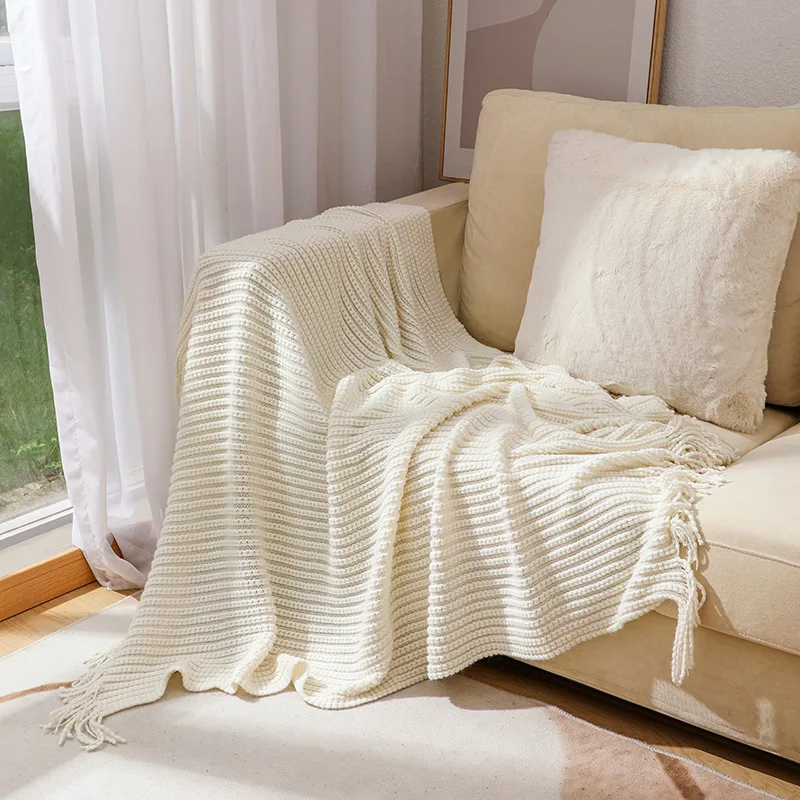 

Soft Bohemian Knitted Sofa Blanket Lightweight Throw for Office Nap Air Conditioning Bedside Cozy Warm Comfort
