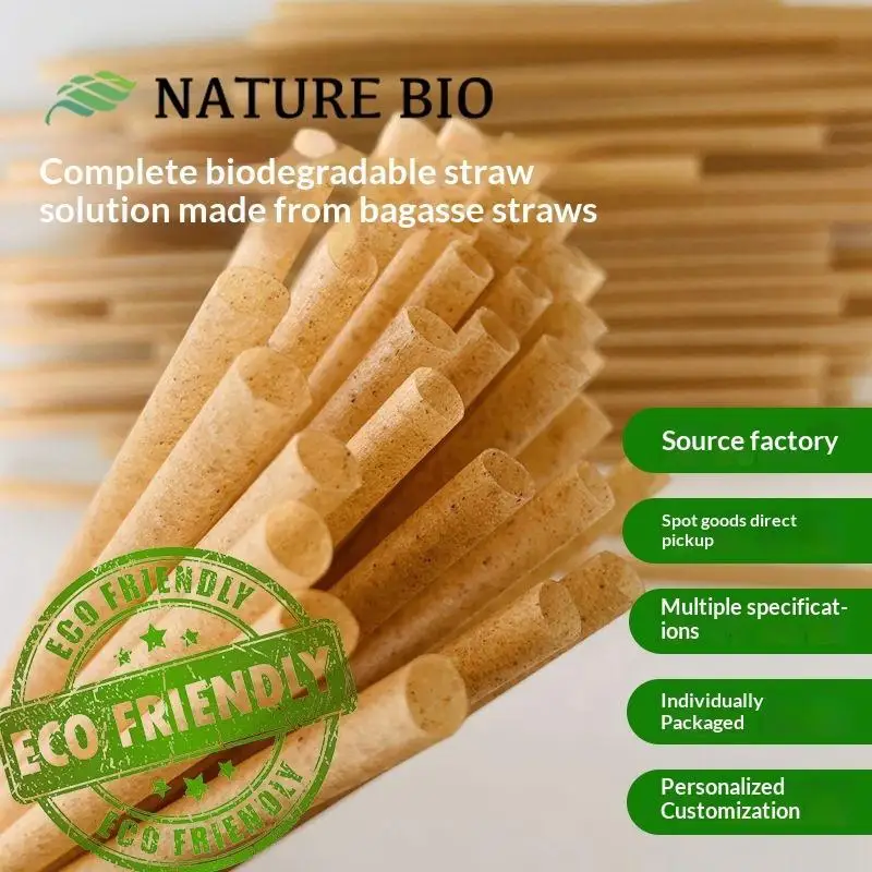 Eco-Friendly Plant-Based Sugarcane Fiber Straws Set - Biodegradable Plastic-Free Disposable Straws for Hot & Cold Drinks