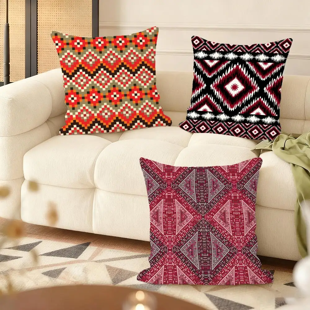 Red Tribal Aztec Kilim Pattern Cushion Cover Soft Plush Double-Sided Sofa Pillow Cushion Cover | All-Season Durable Decor Gift
