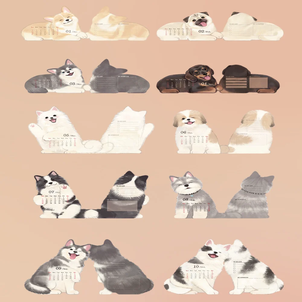 ปฏิทินสัตว์ออแกไนเซอร์มัลติฟังก์ชั่นแมวปฏิทินตั้งโต๊ะสัตว์เลี้ยงรายปีกำหนดเวลากระดาษหนาตารางวาระน่ารักสำหรับของขวัญโรงเรียน