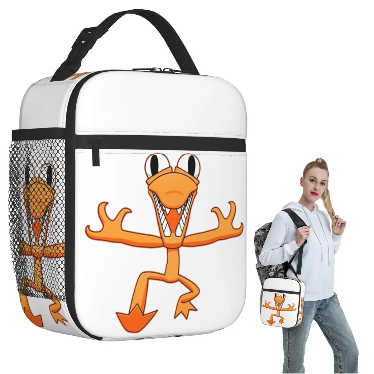 Bolsa de almuerzo con aislamiento naranja Rainbow Friend para mujeres y niños, cajas de comida portátiles, caja de almuerzo térmica