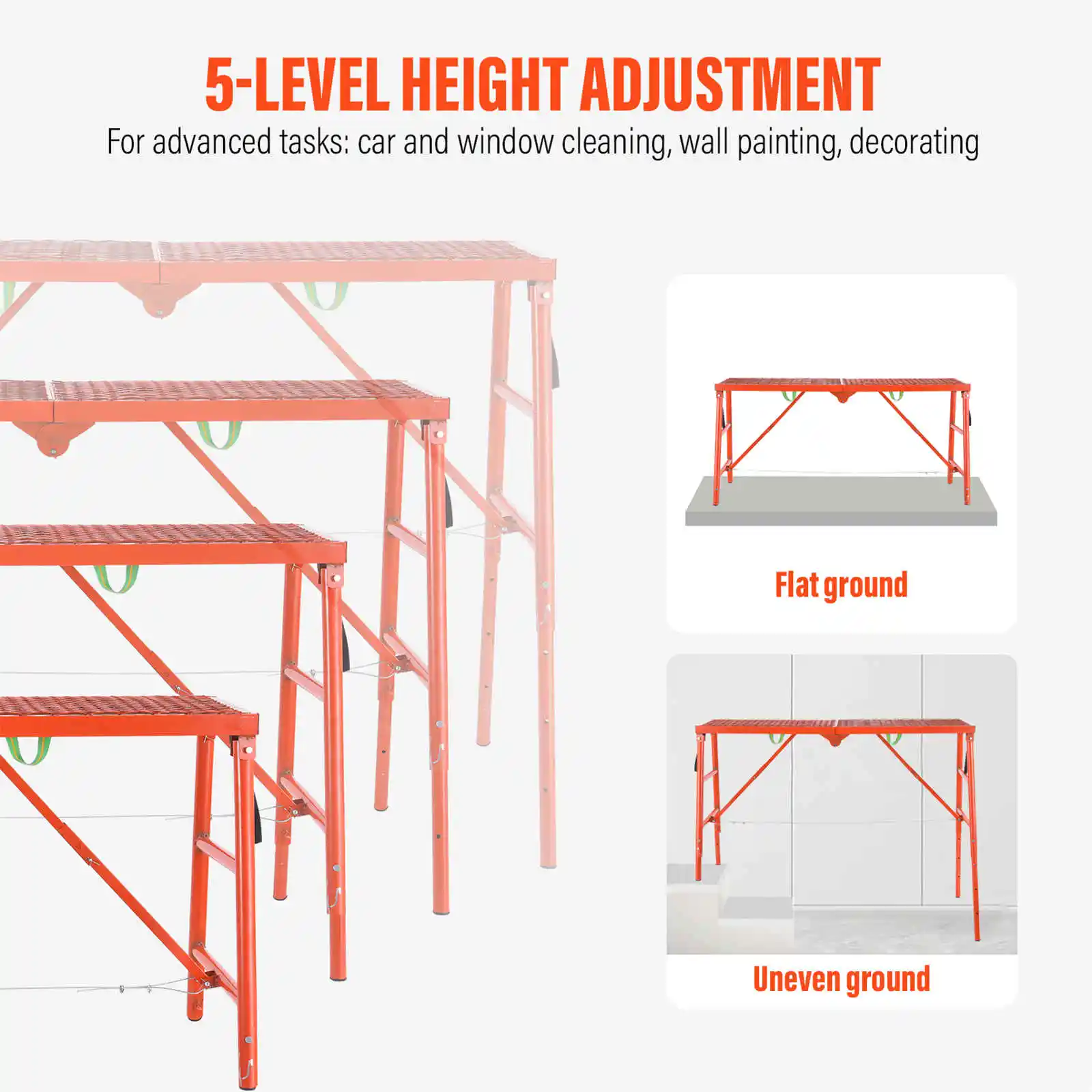Draagbare steigers, werkbankstapladder met een capaciteit van 770 lb, in hoogte verstelbaar 27,6 tot 45,7 inch steiluitrusting (rood)