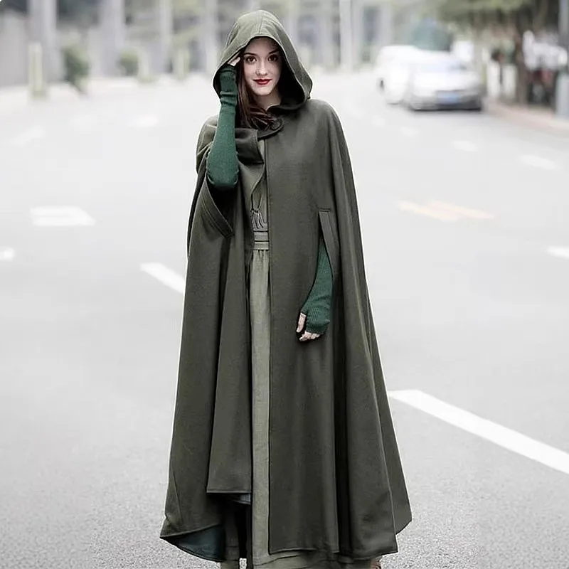 Hooded Cape Coat Plus Size Women Casual Trench Cape Long Hooded Cloak Overcoat Spring Summer